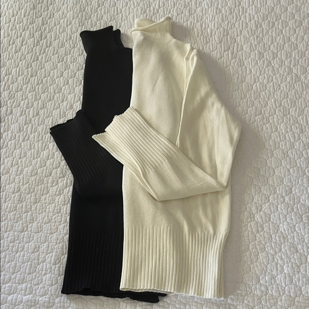 French Connection Black and Cream Rollneck Sweater Duo